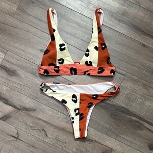 SHEIN Leopard Print Bikini in Orange and Cream